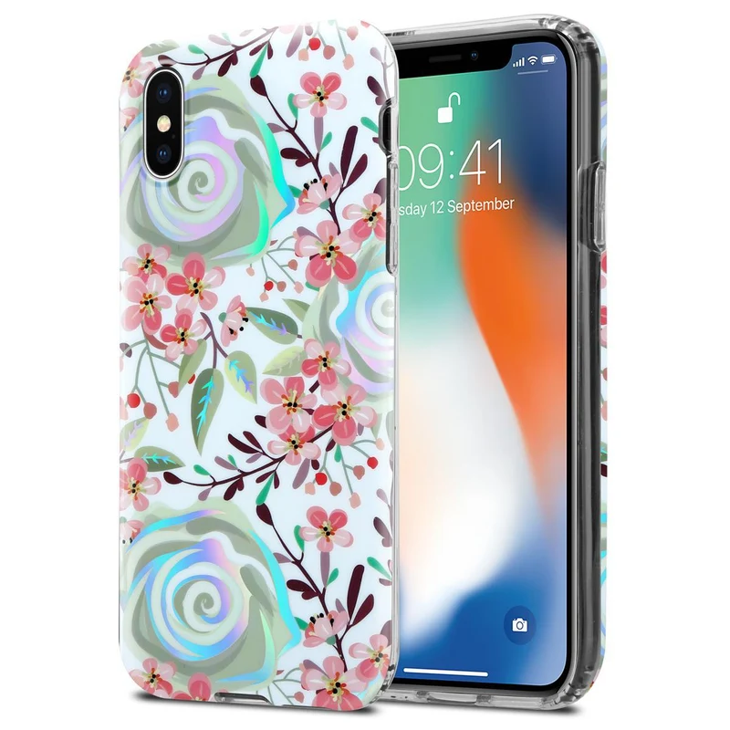 Cadorabo Hülle kompatibel mit Apple iPhone X / XS Schutzhülle aus TPU Silikon mit floralem Muster