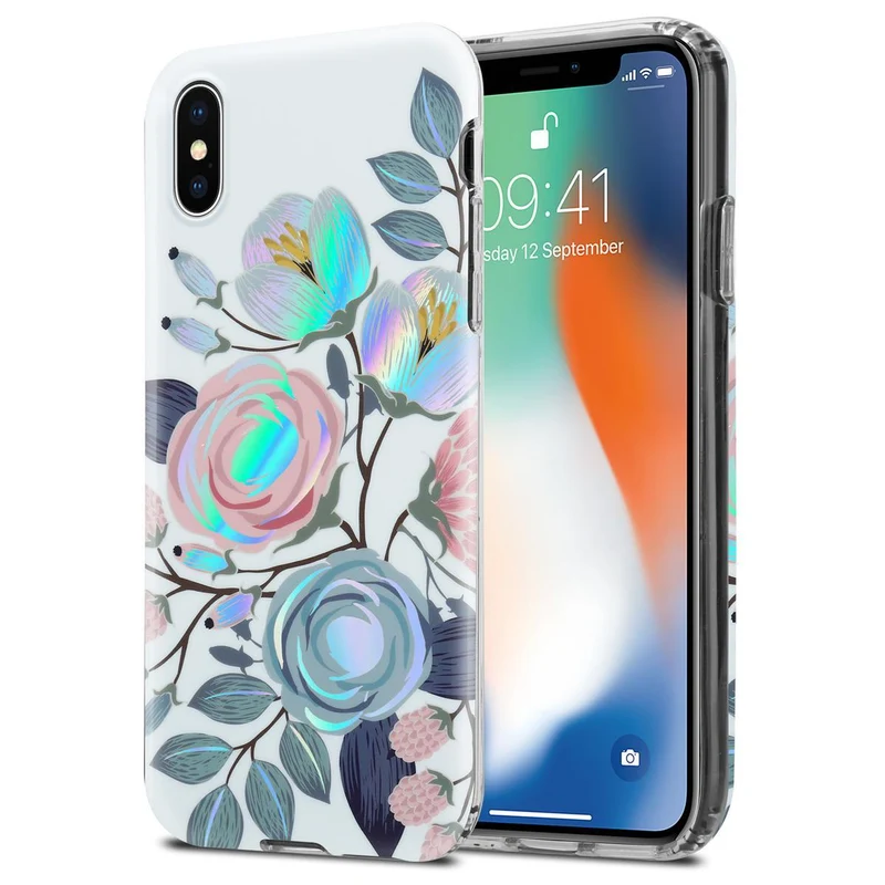 Cadorabo Hülle kompatibel mit Apple iPhone X / XS Schutzhülle aus TPU Silikon mit floralem Muster