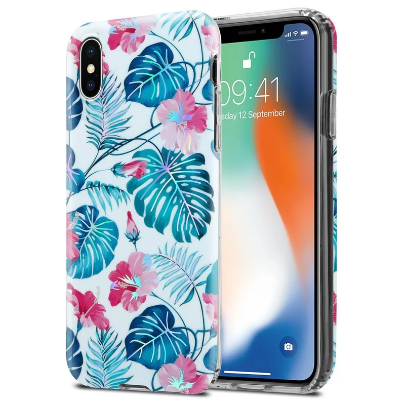Cadorabo Hülle kompatibel mit Apple iPhone X / XS Schutzhülle aus TPU Silikon mit floralem Muster