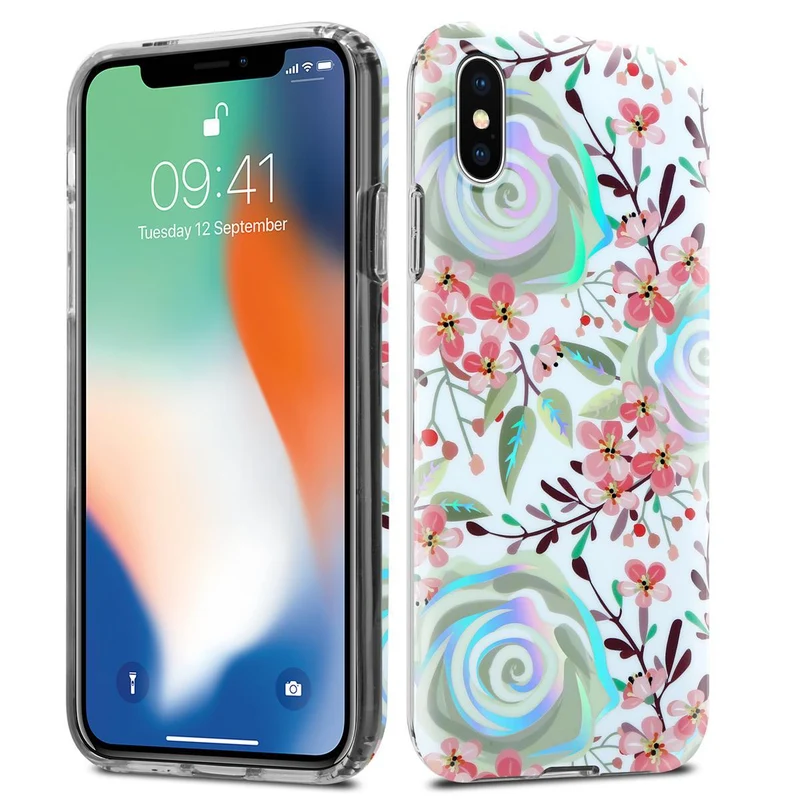 Cadorabo Hülle kompatibel mit Apple iPhone X / XS Schutzhülle aus TPU Silikon mit floralem Muster