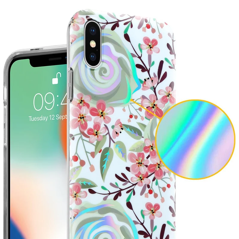 Cadorabo Hülle kompatibel mit Apple iPhone X / XS Schutzhülle aus TPU Silikon mit floralem Muster