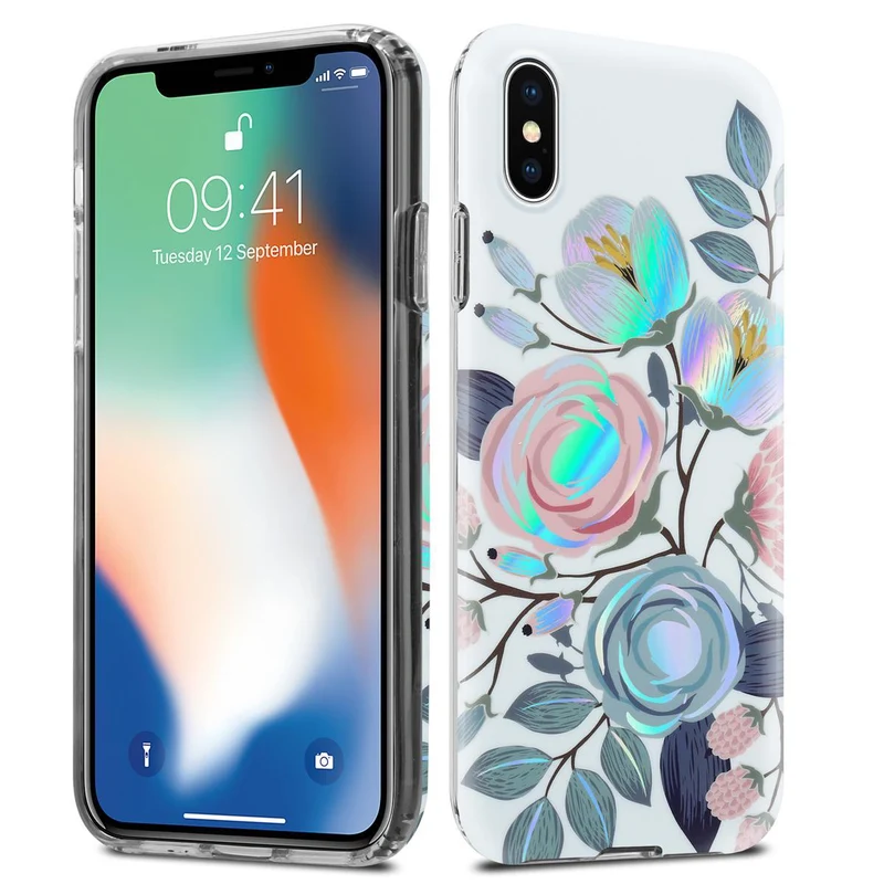 Cadorabo Hülle kompatibel mit Apple iPhone X / XS Schutzhülle aus TPU Silikon mit floralem Muster