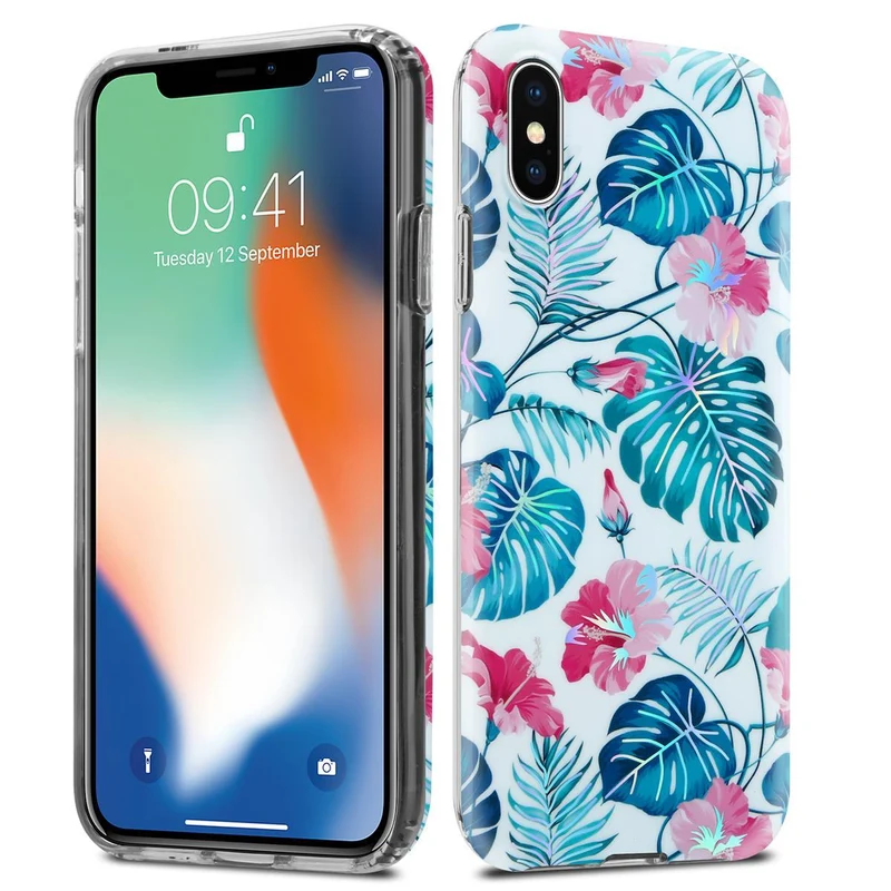 Cadorabo Hülle kompatibel mit Apple iPhone X / XS Schutzhülle aus TPU Silikon mit floralem Muster