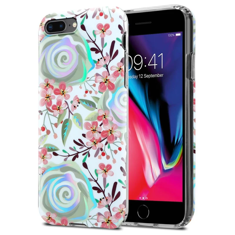 Cadorabo Hülle kompatibel mit Apple iPhone 7 PLUS / 7S PLUS / 8 PLUS Schutzhülle aus TPU Silikon mit floralem Muster