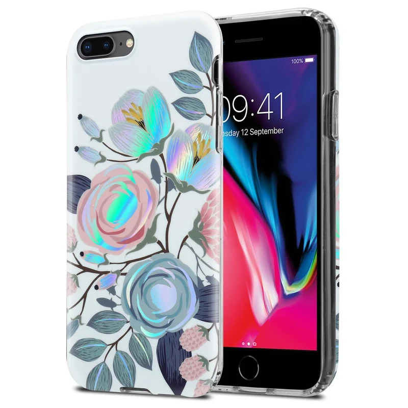 Cadorabo Hülle kompatibel mit Apple iPhone 7 PLUS / 7S PLUS / 8 PLUS Schutzhülle aus TPU Silikon mit floralem Muster