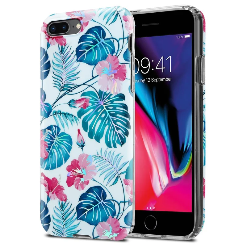 Cadorabo Hülle kompatibel mit Apple iPhone 7 PLUS / 7S PLUS / 8 PLUS Schutzhülle aus TPU Silikon mit floralem Muster