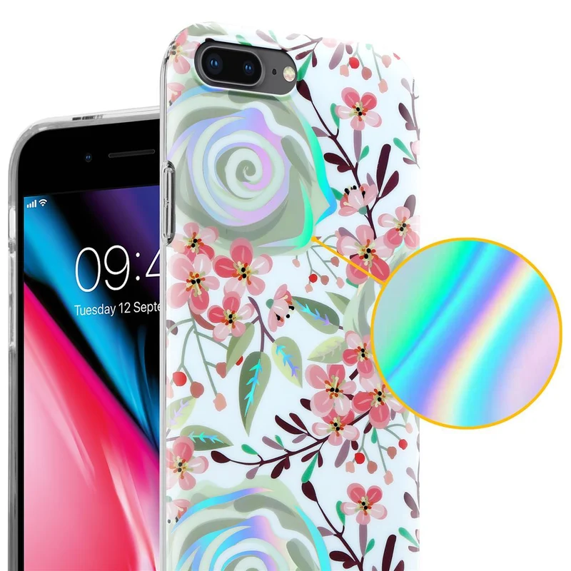 Cadorabo Hülle kompatibel mit Apple iPhone 7 PLUS / 7S PLUS / 8 PLUS Schutzhülle aus TPU Silikon mit floralem Muster