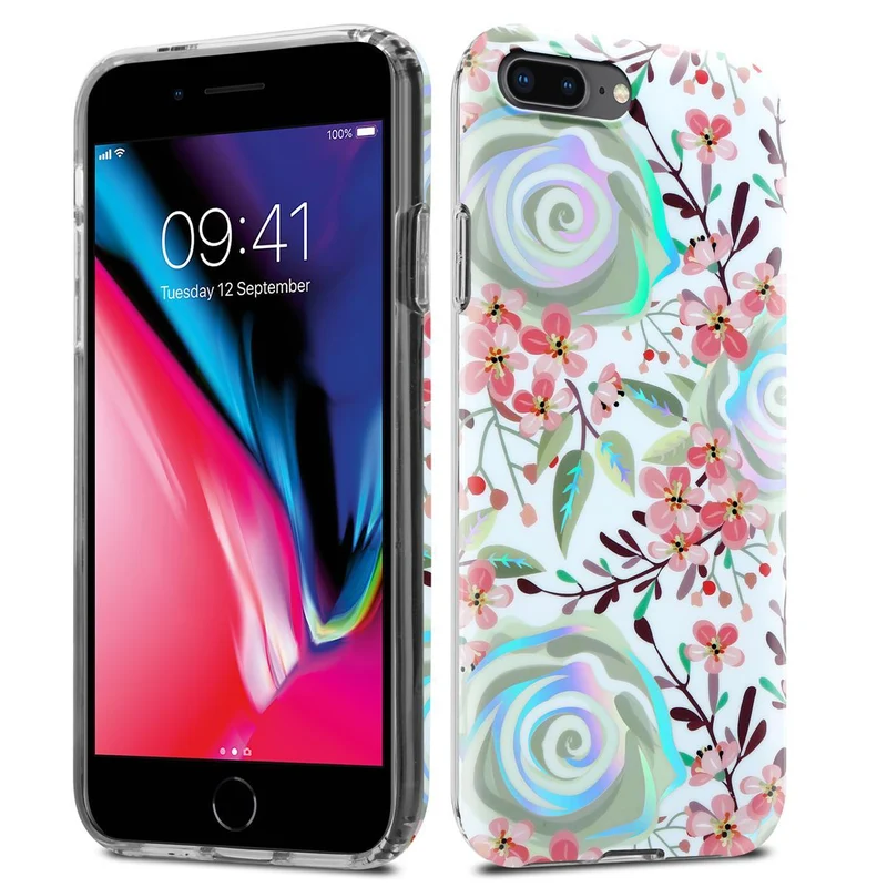 Cadorabo Hülle kompatibel mit Apple iPhone 7 PLUS / 7S PLUS / 8 PLUS Schutzhülle aus TPU Silikon mit floralem Muster