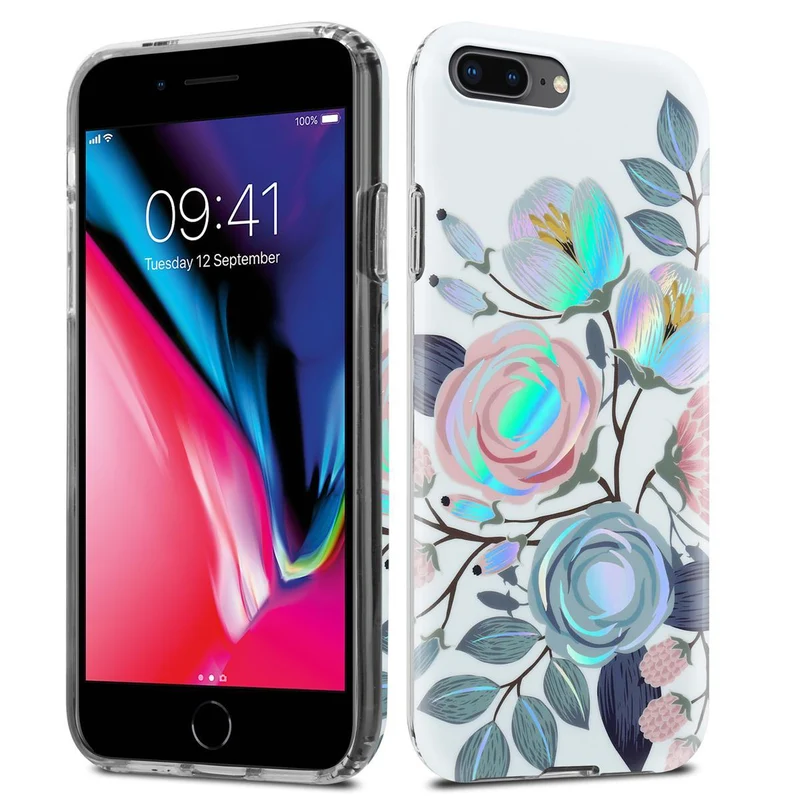 Cadorabo Hülle kompatibel mit Apple iPhone 7 PLUS / 7S PLUS / 8 PLUS Schutzhülle aus TPU Silikon mit floralem Muster