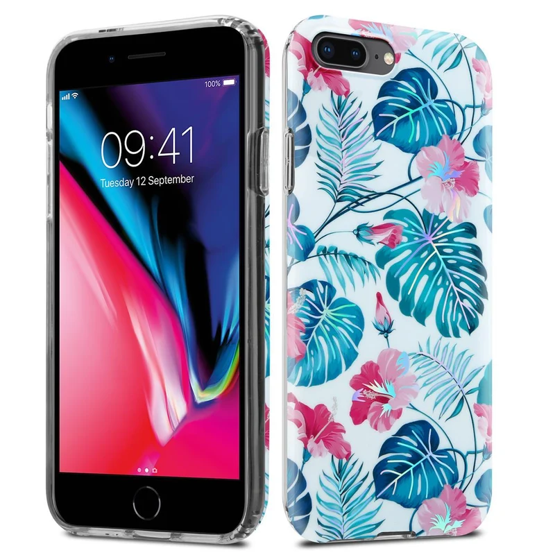 Cadorabo Hülle kompatibel mit Apple iPhone 7 PLUS / 7S PLUS / 8 PLUS Schutzhülle aus TPU Silikon mit floralem Muster
