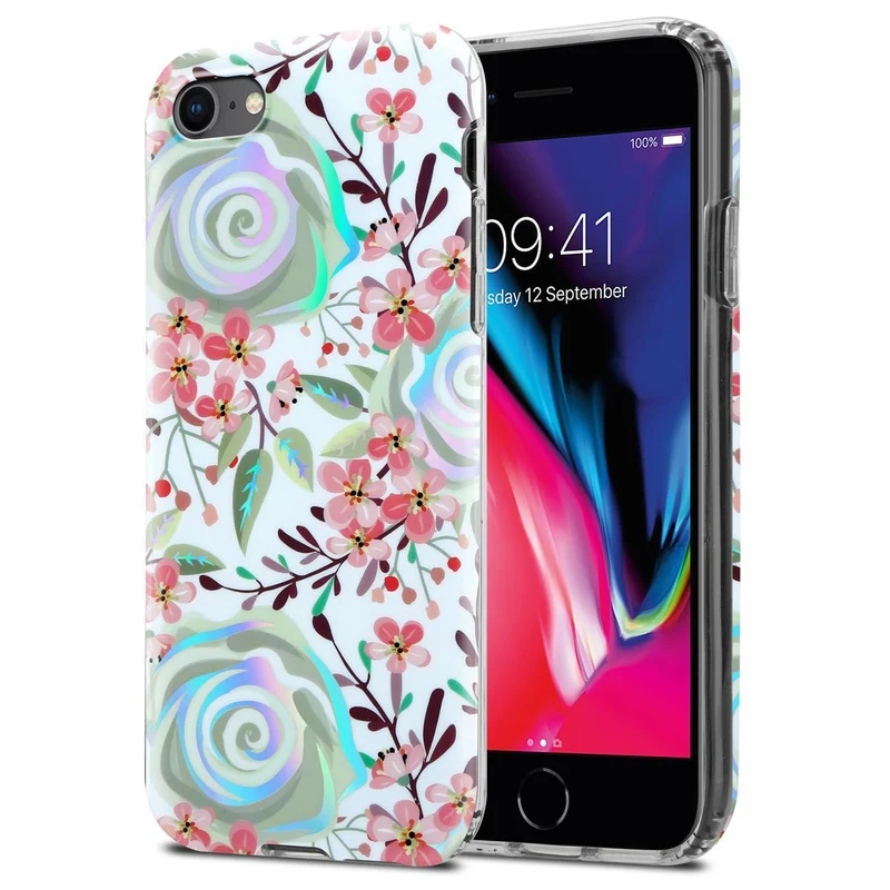 Cadorabo Hülle kompatibel mit Apple iPhone 7 / 7S / 8 / SE 2020 Schutzhülle aus TPU Silikon mit floralem Muster