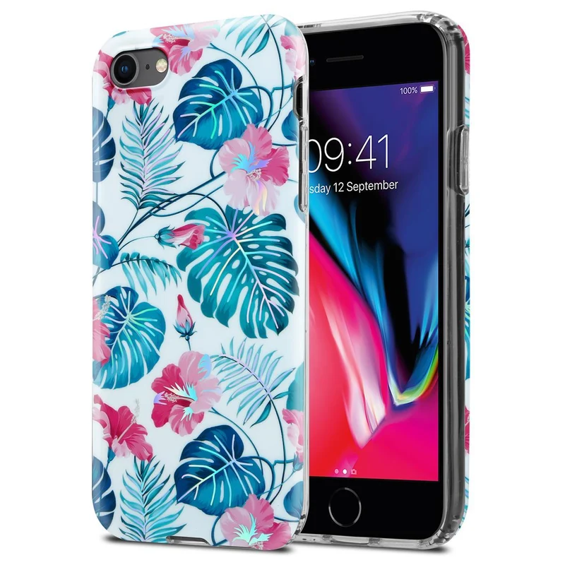 Cadorabo Hülle kompatibel mit Apple iPhone 7 / 7S / 8 / SE 2020 Schutzhülle aus TPU Silikon mit floralem Muster