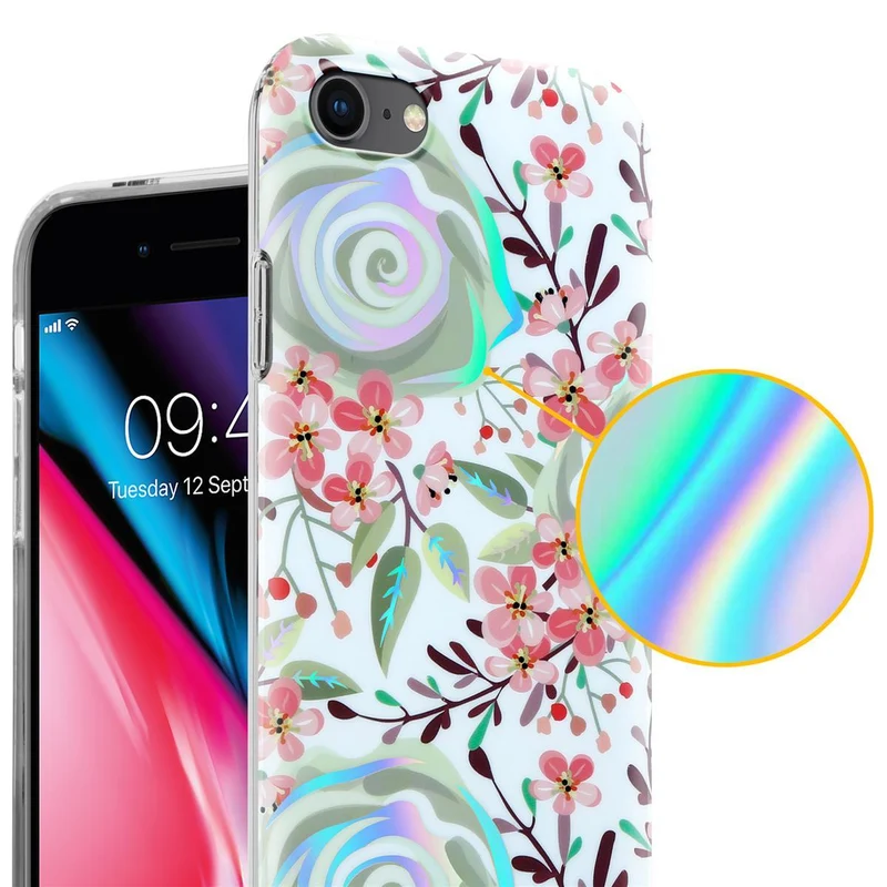 Cadorabo Hülle kompatibel mit Apple iPhone 7 / 7S / 8 / SE 2020 Schutzhülle aus TPU Silikon mit floralem Muster