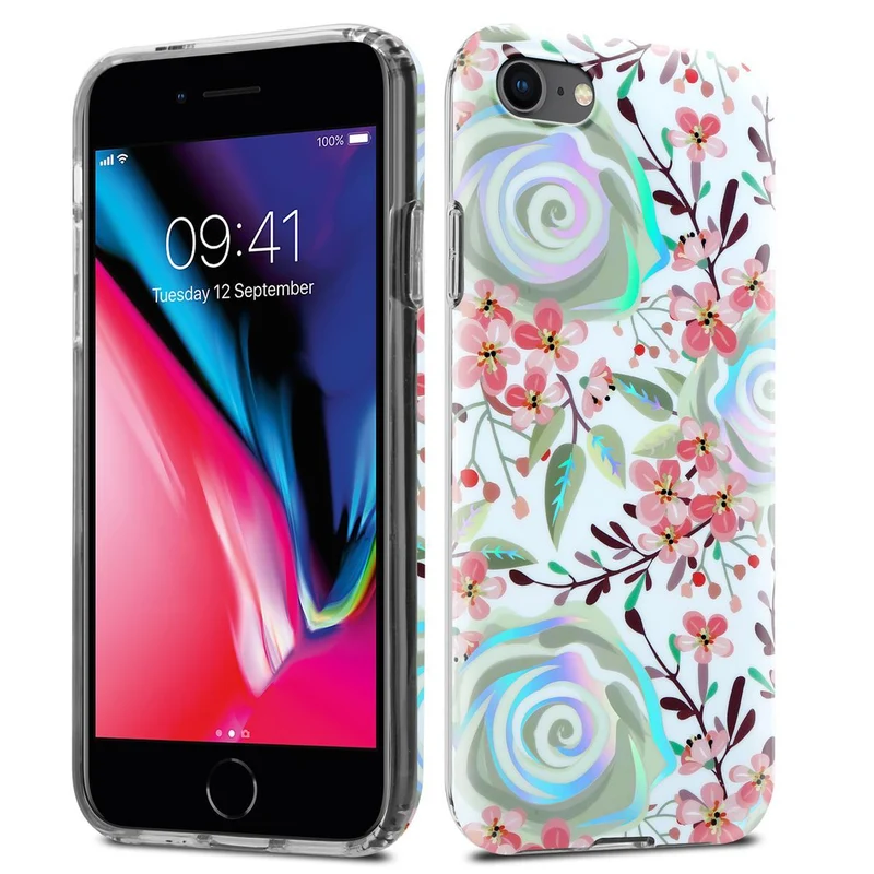 Cadorabo Hülle kompatibel mit Apple iPhone 7 / 7S / 8 / SE 2020 Schutzhülle aus TPU Silikon mit floralem Muster