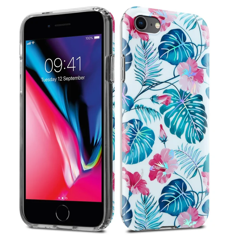 Cadorabo Hülle kompatibel mit Apple iPhone 7 / 7S / 8 / SE 2020 Schutzhülle aus TPU Silikon mit floralem Muster