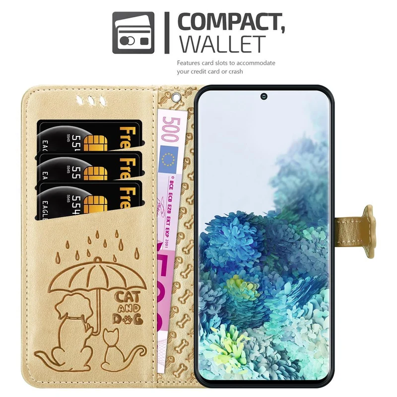 Cadorabo Hülle kompatibel mit Samsung Galaxy S20 Niedliche Hunde und Katzen - Schutzhülle mit Standfunktion und Kartenfächern