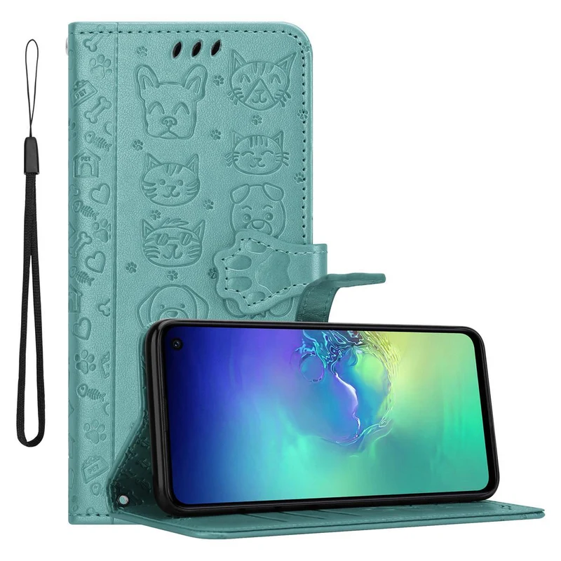 Cadorabo Hülle kompatibel mit Samsung Galaxy S10e Niedliche Hunde und Katzen - Schutzhülle mit Standfunktion und Kartenfächern