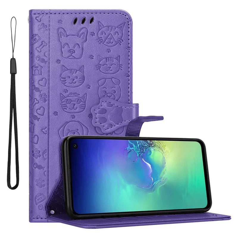 Cadorabo Hülle kompatibel mit Samsung Galaxy S10e Niedliche Hunde und Katzen - Schutzhülle mit Standfunktion und Kartenfächern