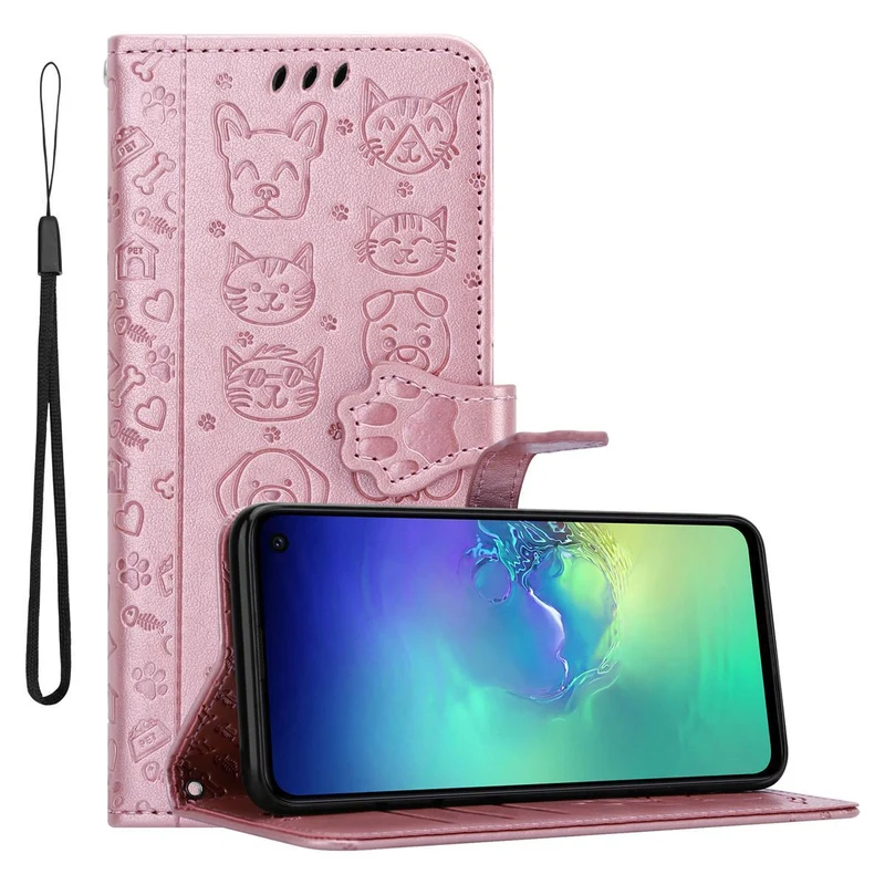 Cadorabo Hülle kompatibel mit Samsung Galaxy S10e Niedliche Hunde und Katzen - Schutzhülle mit Standfunktion und Kartenfächern