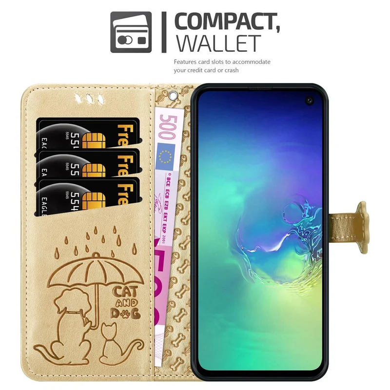 Cadorabo Hülle kompatibel mit Samsung Galaxy S10e Niedliche Hunde und Katzen - Schutzhülle mit Standfunktion und Kartenfächern