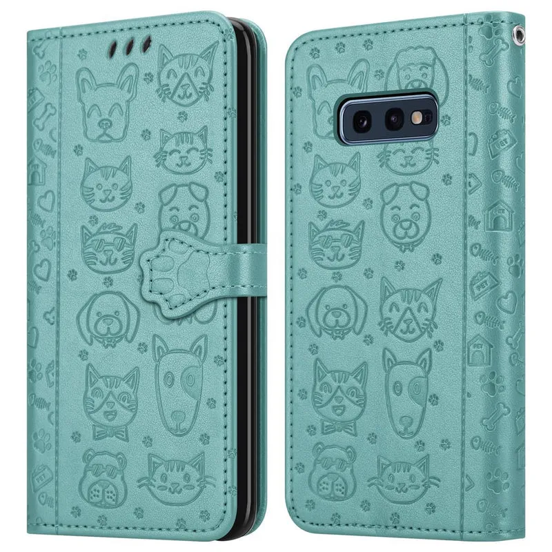 Cadorabo Hülle kompatibel mit Samsung Galaxy S10e Niedliche Hunde und Katzen - Schutzhülle mit Standfunktion und Kartenfächern