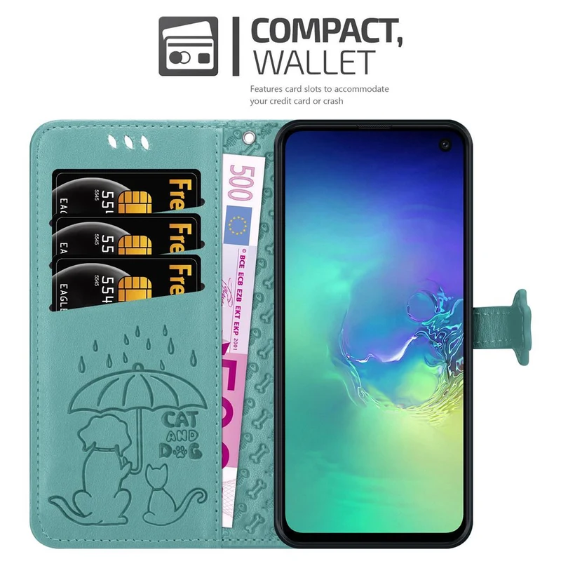 Cadorabo Hülle kompatibel mit Samsung Galaxy S10e Niedliche Hunde und Katzen - Schutzhülle mit Standfunktion und Kartenfächern