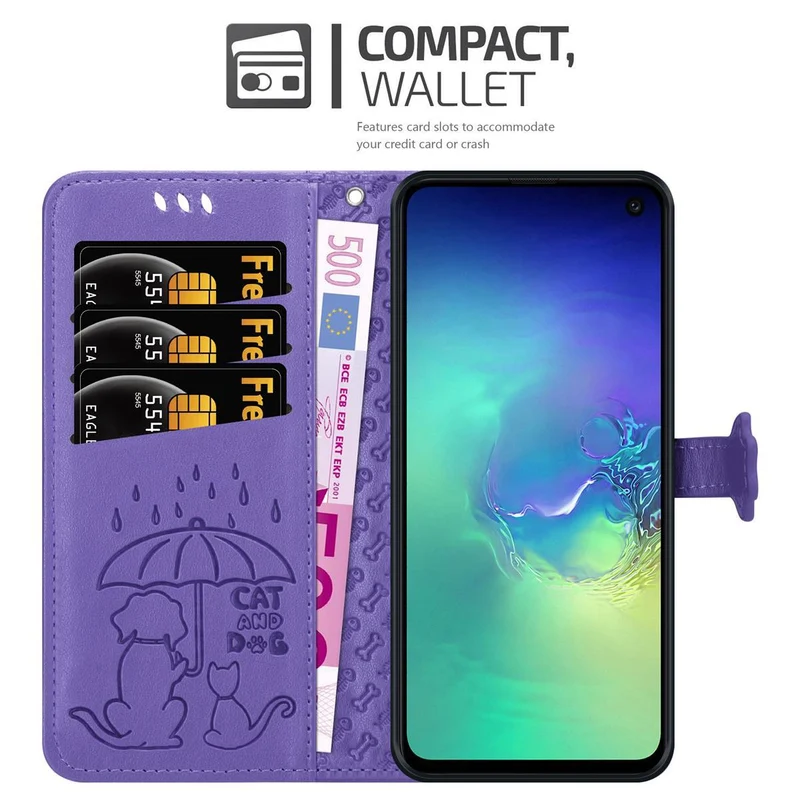 Cadorabo Hülle kompatibel mit Samsung Galaxy S10e Niedliche Hunde und Katzen - Schutzhülle mit Standfunktion und Kartenfächern