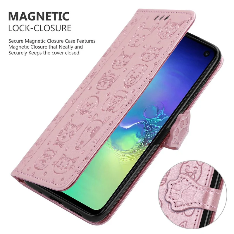 Cadorabo Hülle kompatibel mit Samsung Galaxy S10e Niedliche Hunde und Katzen - Schutzhülle mit Standfunktion und Kartenfächern