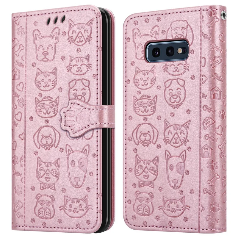 Cadorabo Hülle kompatibel mit Samsung Galaxy S10e Niedliche Hunde und Katzen - Schutzhülle mit Standfunktion und Kartenfächern