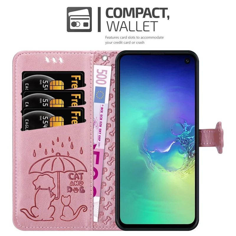 Cadorabo Hülle kompatibel mit Samsung Galaxy S10e Niedliche Hunde und Katzen - Schutzhülle mit Standfunktion und Kartenfächern