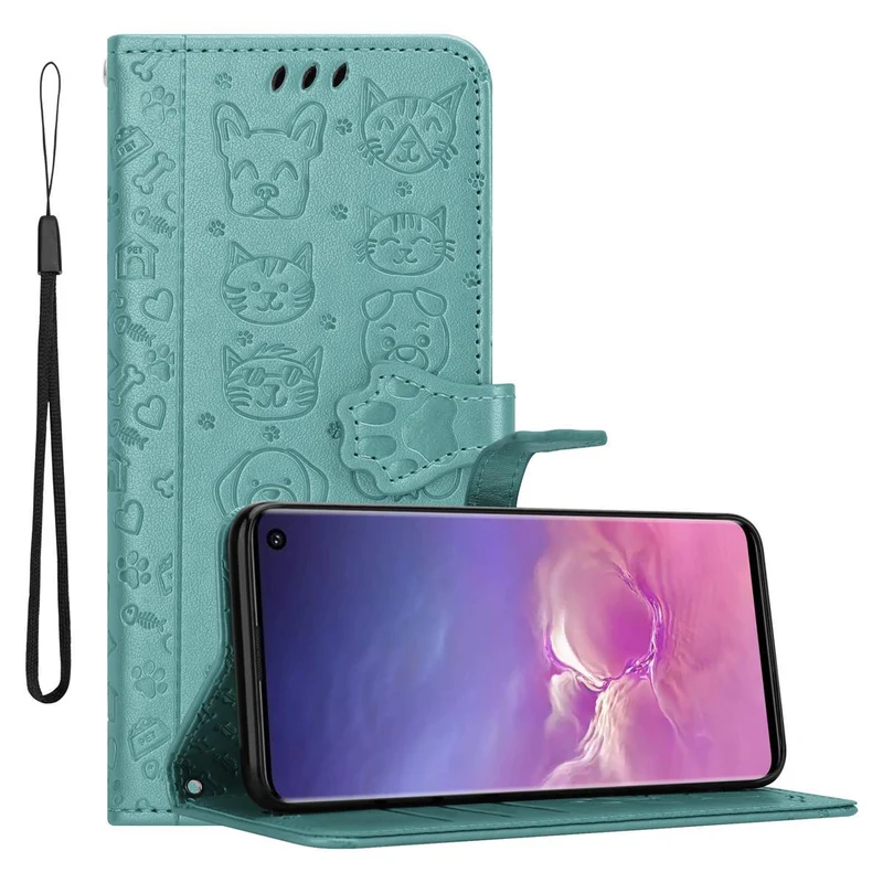 Cadorabo Hülle kompatibel mit Samsung Galaxy S10 4G Niedliche Hunde und Katzen - Schutzhülle mit Standfunktion und Kartenfächern