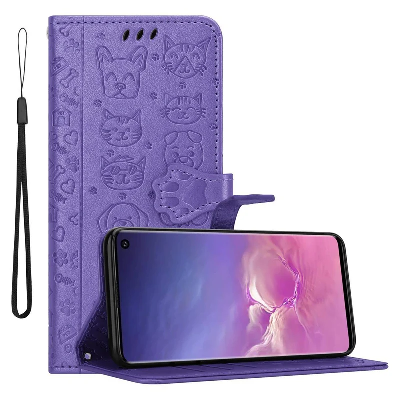 Cadorabo Hülle kompatibel mit Samsung Galaxy S10 4G Niedliche Hunde und Katzen - Schutzhülle mit Standfunktion und Kartenfächern