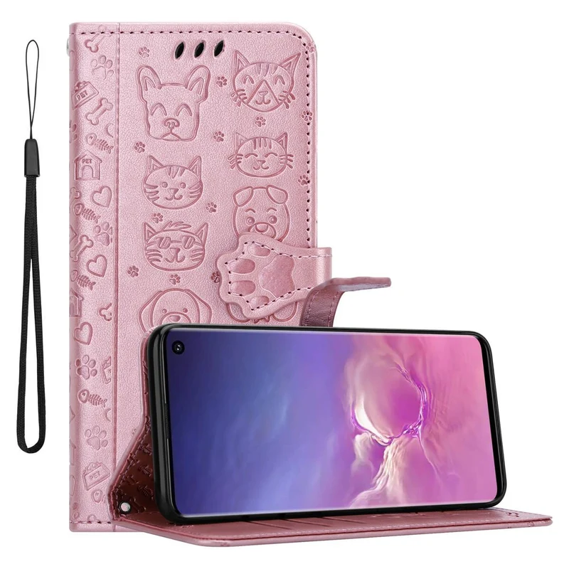Cadorabo Hülle kompatibel mit Samsung Galaxy S10 4G Niedliche Hunde und Katzen - Schutzhülle mit Standfunktion und Kartenfächern