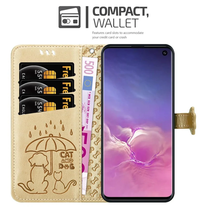 Cadorabo Hülle kompatibel mit Samsung Galaxy S10 4G Niedliche Hunde und Katzen - Schutzhülle mit Standfunktion und Kartenfächern