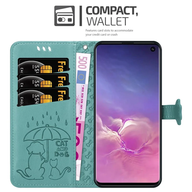 Cadorabo Hülle kompatibel mit Samsung Galaxy S10 4G Niedliche Hunde und Katzen - Schutzhülle mit Standfunktion und Kartenfächern