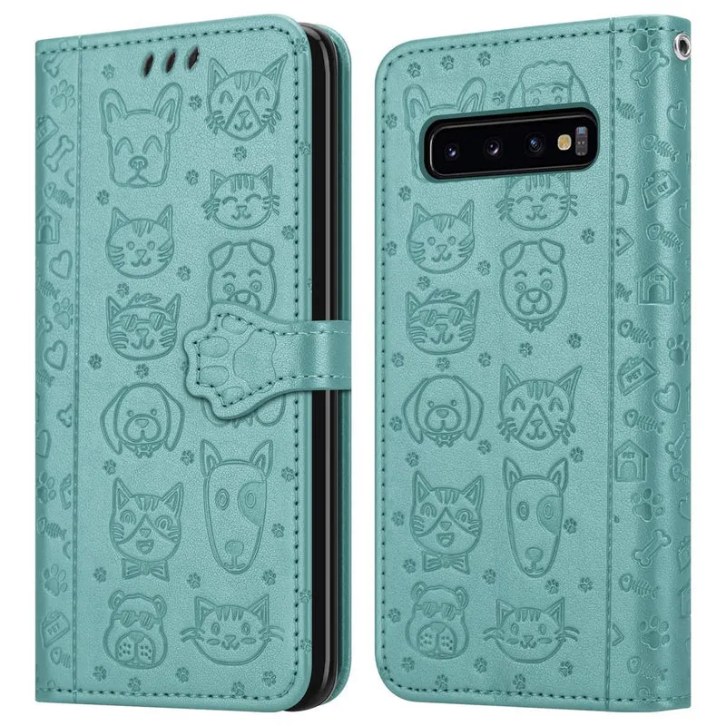 Cadorabo Hülle kompatibel mit Samsung Galaxy S10 4G Niedliche Hunde und Katzen - Schutzhülle mit Standfunktion und Kartenfächern