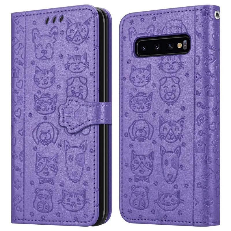 Cadorabo Hülle kompatibel mit Samsung Galaxy S10 4G Niedliche Hunde und Katzen - Schutzhülle mit Standfunktion und Kartenfächern