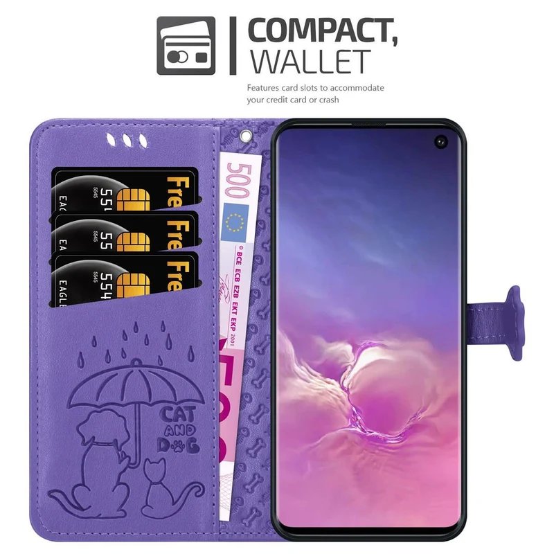 Cadorabo Hülle kompatibel mit Samsung Galaxy S10 4G Niedliche Hunde und Katzen - Schutzhülle mit Standfunktion und Kartenfächern