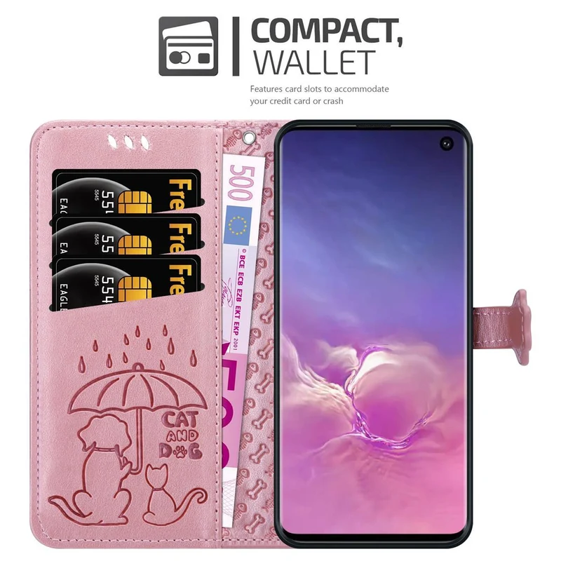 Cadorabo Hülle kompatibel mit Samsung Galaxy S10 4G Niedliche Hunde und Katzen - Schutzhülle mit Standfunktion und Kartenfächern