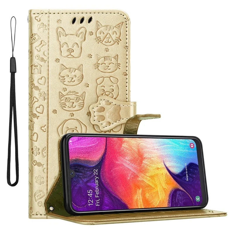 Cadorabo Hülle kompatibel mit Samsung Galaxy A50 4G / A50s / A30s Niedliche Hunde und Katzen - Schutzhülle mit Standfunktion und Kartenfächern