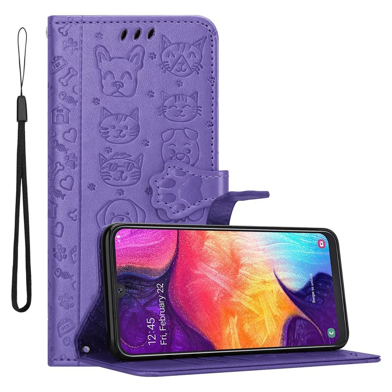 Cadorabo Hülle kompatibel mit Samsung Galaxy A50 4G / A50s / A30s Niedliche Hunde und Katzen - Schutzhülle mit Standfunktion und Kartenfächern