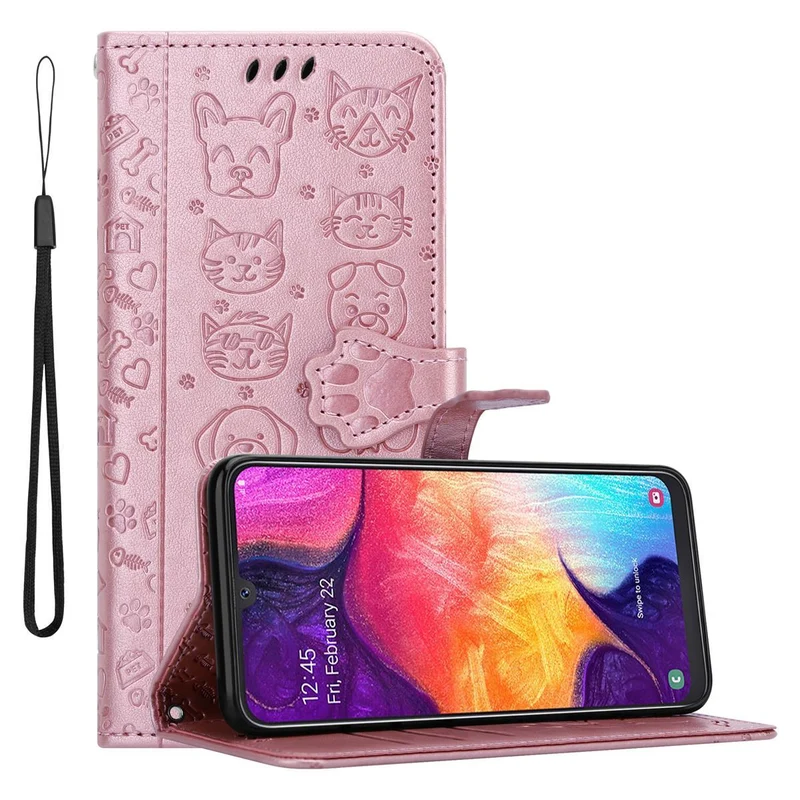 Cadorabo Hülle kompatibel mit Samsung Galaxy A50 4G / A50s / A30s Niedliche Hunde und Katzen - Schutzhülle mit Standfunktion und Kartenfächern
