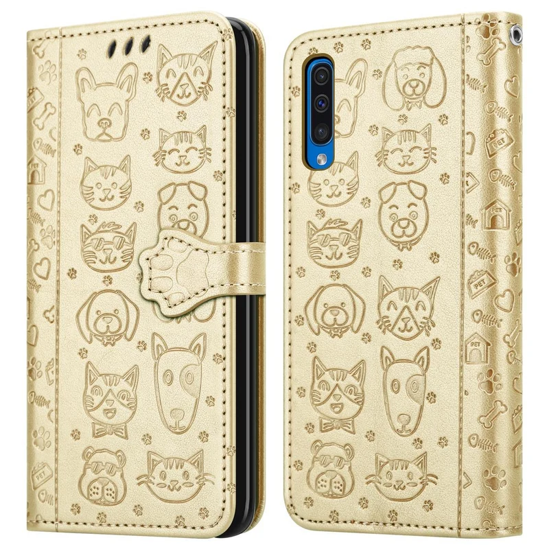 Cadorabo Hülle kompatibel mit Samsung Galaxy A50 4G / A50s / A30s Niedliche Hunde und Katzen - Schutzhülle mit Standfunktion und Kartenfächern