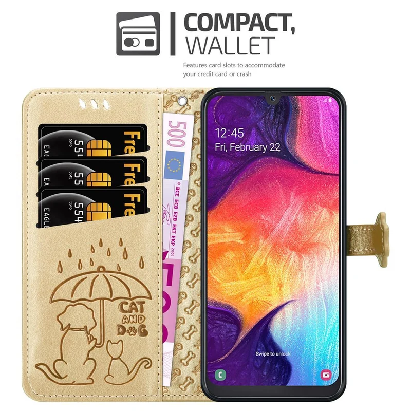 Cadorabo Hülle kompatibel mit Samsung Galaxy A50 4G / A50s / A30s Niedliche Hunde und Katzen - Schutzhülle mit Standfunktion und Kartenfächern