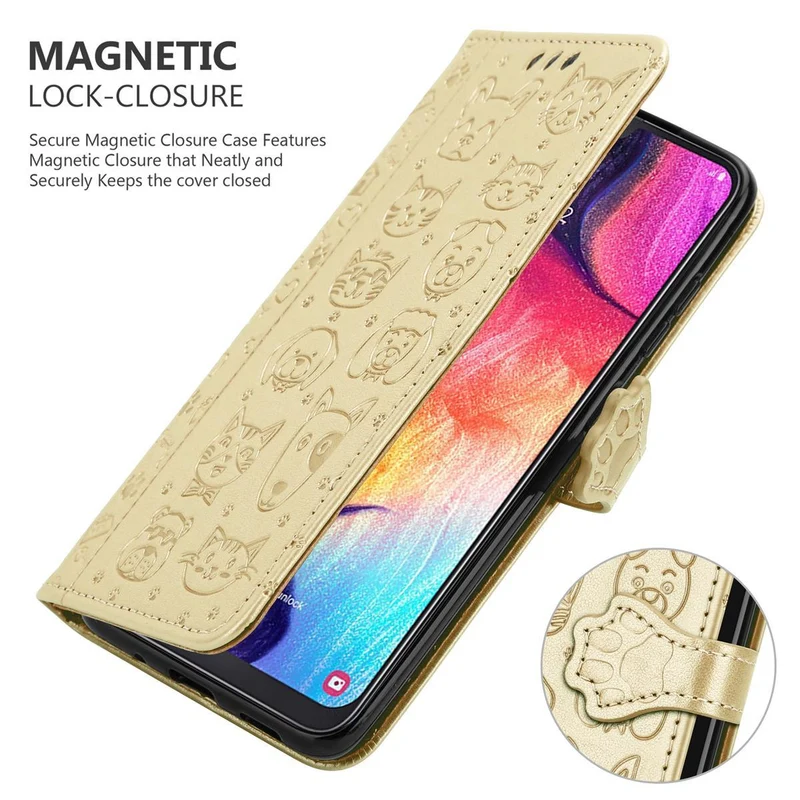 Cadorabo Hülle kompatibel mit Samsung Galaxy A50 4G / A50s / A30s Niedliche Hunde und Katzen - Schutzhülle mit Standfunktion und Kartenfächern