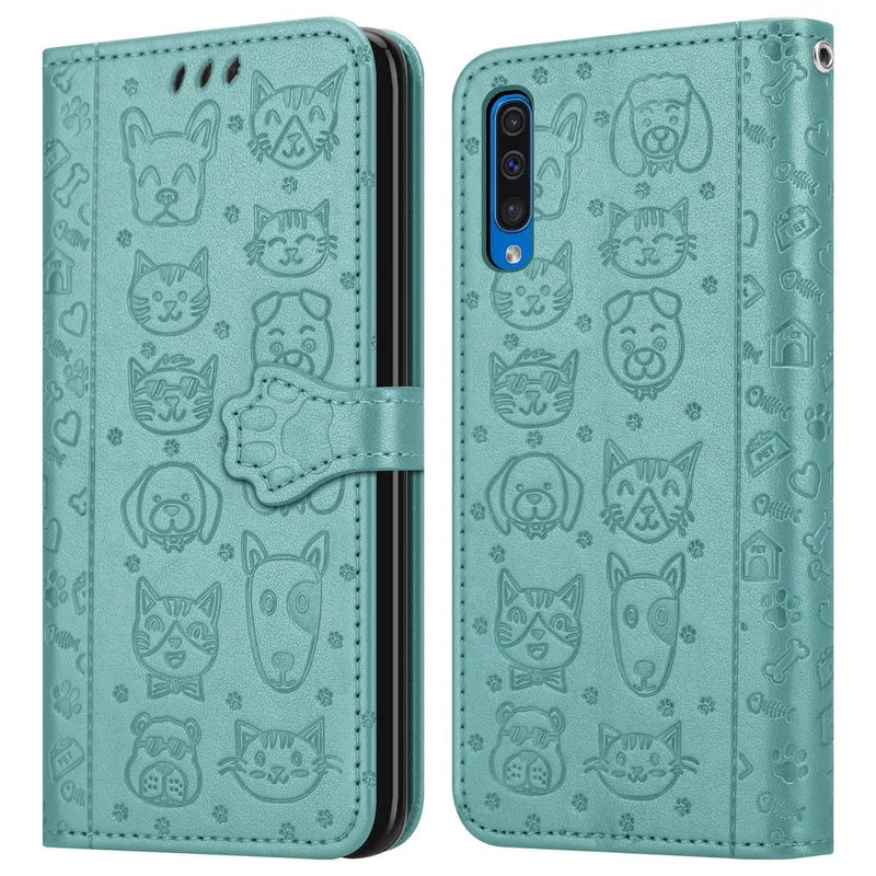 Cadorabo Hülle kompatibel mit Samsung Galaxy A50 4G / A50s / A30s Niedliche Hunde und Katzen - Schutzhülle mit Standfunktion und Kartenfächern