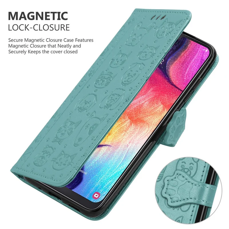 Cadorabo Hülle kompatibel mit Samsung Galaxy A50 4G / A50s / A30s Niedliche Hunde und Katzen - Schutzhülle mit Standfunktion und Kartenfächern