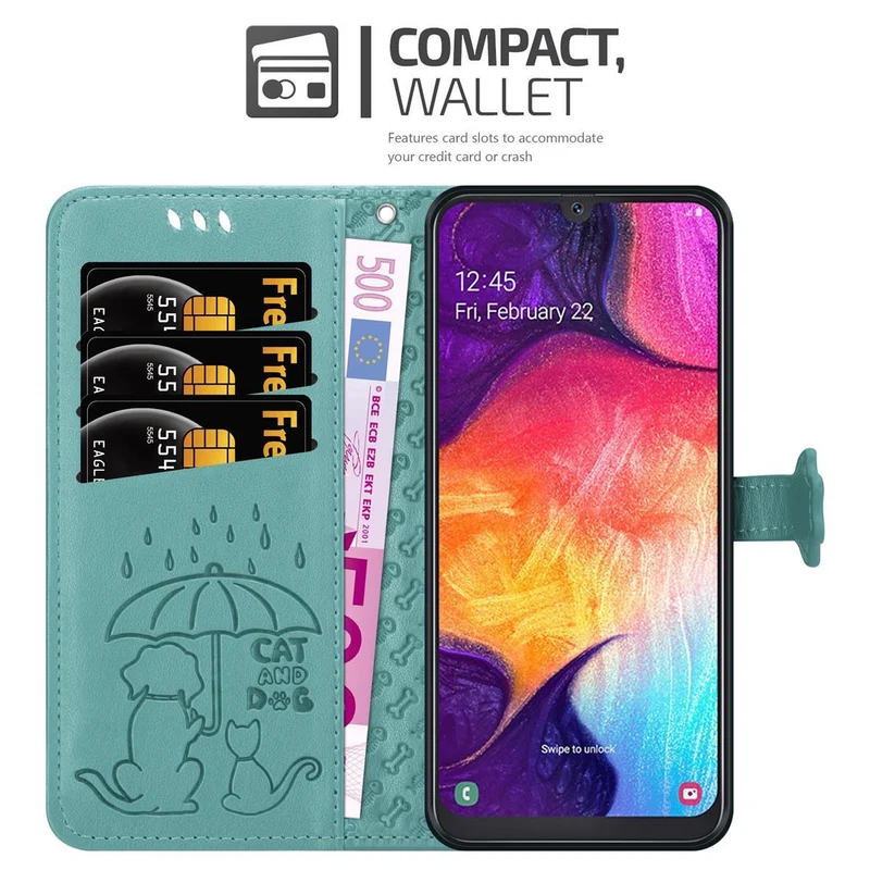 Cadorabo Hülle kompatibel mit Samsung Galaxy A50 4G / A50s / A30s Niedliche Hunde und Katzen - Schutzhülle mit Standfunktion und Kartenfächern