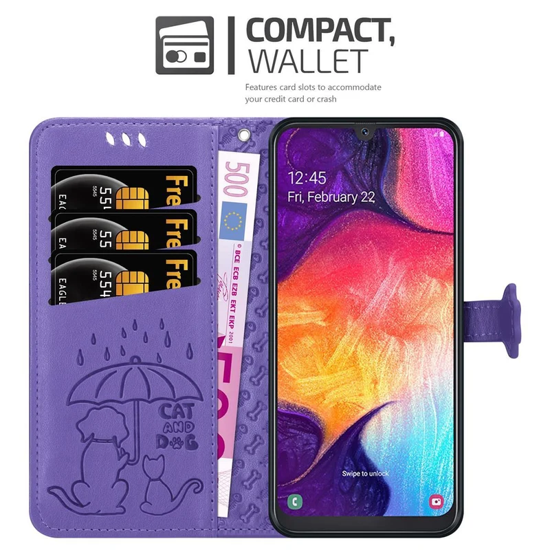 Cadorabo Hülle kompatibel mit Samsung Galaxy A50 4G / A50s / A30s Niedliche Hunde und Katzen - Schutzhülle mit Standfunktion und Kartenfächern