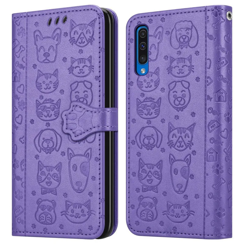 Cadorabo Hülle kompatibel mit Samsung Galaxy A50 4G / A50s / A30s Niedliche Hunde und Katzen - Schutzhülle mit Standfunktion und Kartenfächern